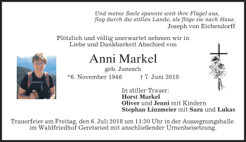 Traueranzeige von Anni Markel von merkurtz
