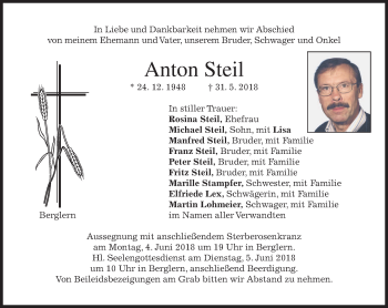 Traueranzeige von Anton Steil von merkurtz