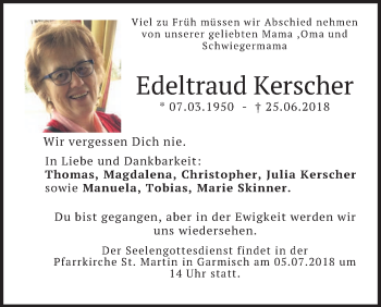 Traueranzeige von Edeltraud Kerscher von merkurtz