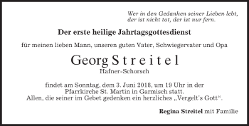Traueranzeige von Georg Streitel von merkurtz