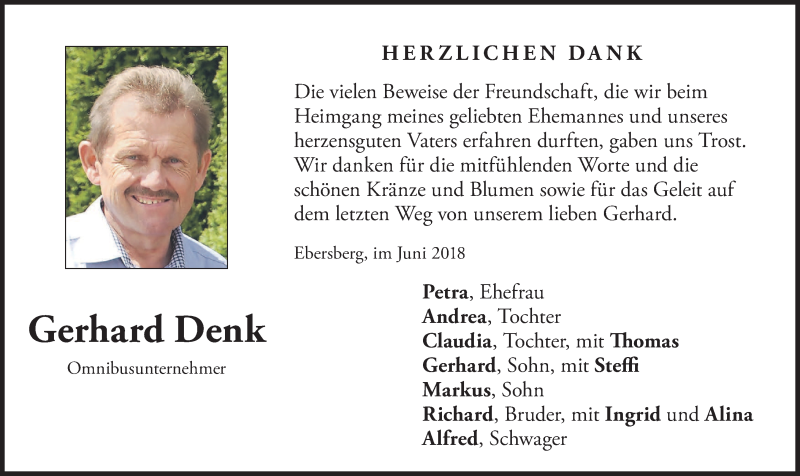  Traueranzeige für Gerhard Denk vom 09.06.2018 aus merkurtz