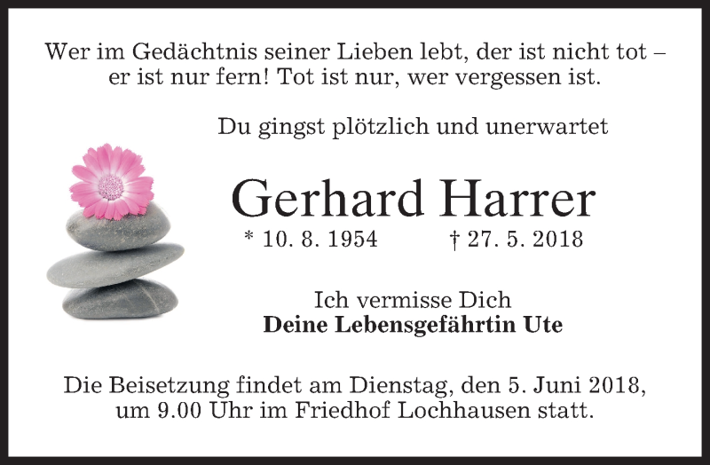  Traueranzeige für Gerhard Harrer vom 02.06.2018 aus merkurtz