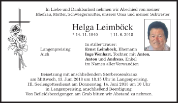 Traueranzeige von Helga Leimböck von merkurtz
