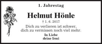 Traueranzeige von Helmut Hönle von merkurtz