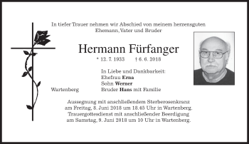 Traueranzeige von Hermann Fürfanger von merkurtz
