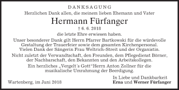 Traueranzeige von Hermann Fürfanger von merkurtz