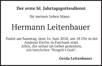 Traueranzeige von Hermann Leitenbauer von merkurtz