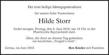 Traueranzeige von Hilde Storr von merkurtz