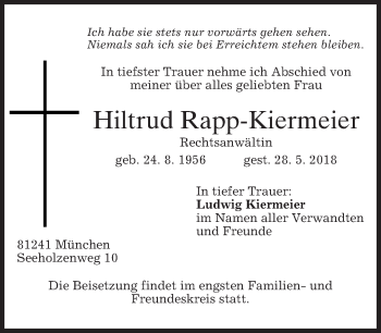 Traueranzeige von Hiltrud Rapp-Kiermeier von merkurtz
