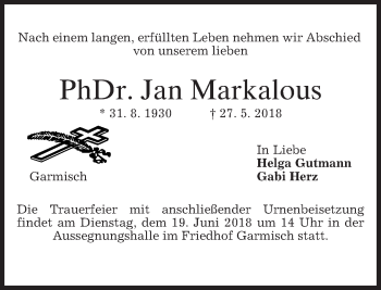 Traueranzeige von Jan Markalous von merkurtz