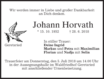 Traueranzeige von Johann Horvath von merkurtz