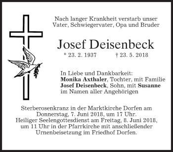 Traueranzeige von Josef Deisenbeck von merkurtz
