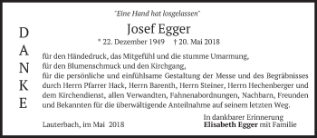 Traueranzeige von Josef Egger von merkurtz