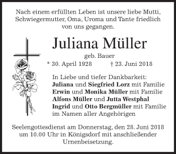 Traueranzeige von Juliana Müller von merkurtz