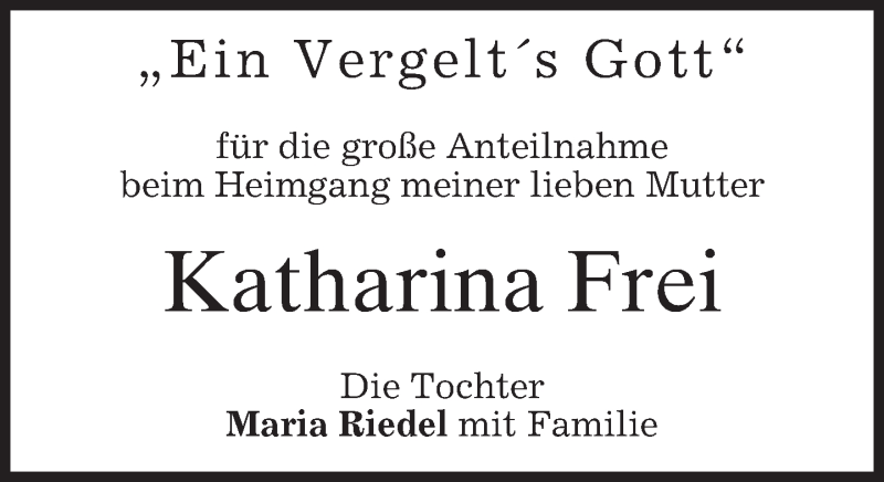  Traueranzeige für Katharina Frei vom 16.06.2018 aus merkurtz