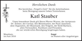 Traueranzeige von Katl Stauber von merkurtz