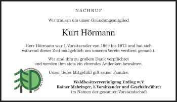Traueranzeige von Kurt Hörmann von merkurtz