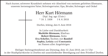 Traueranzeige von Kurt Hörmann von merkurtz