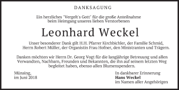 Traueranzeige von Leonhard Weckel von merkurtz