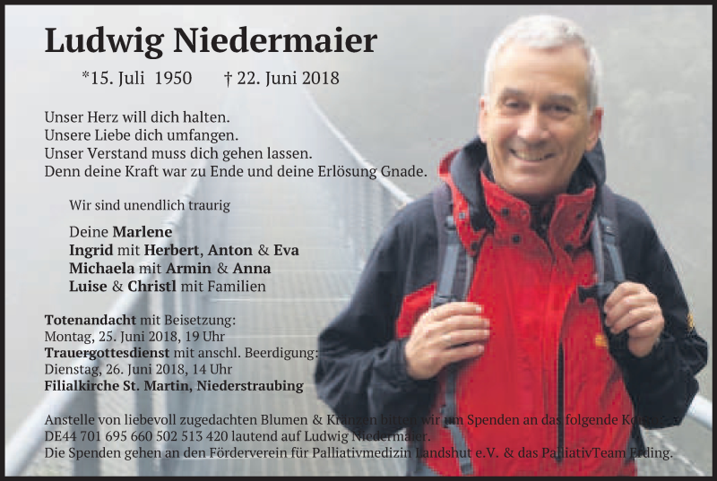  Traueranzeige für Ludwig Niedermaier vom 25.06.2018 aus merkurtz