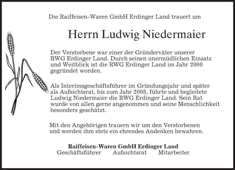  Traueranzeige für Ludwig Niedermaier vom 26.06.2018 aus merkurtz