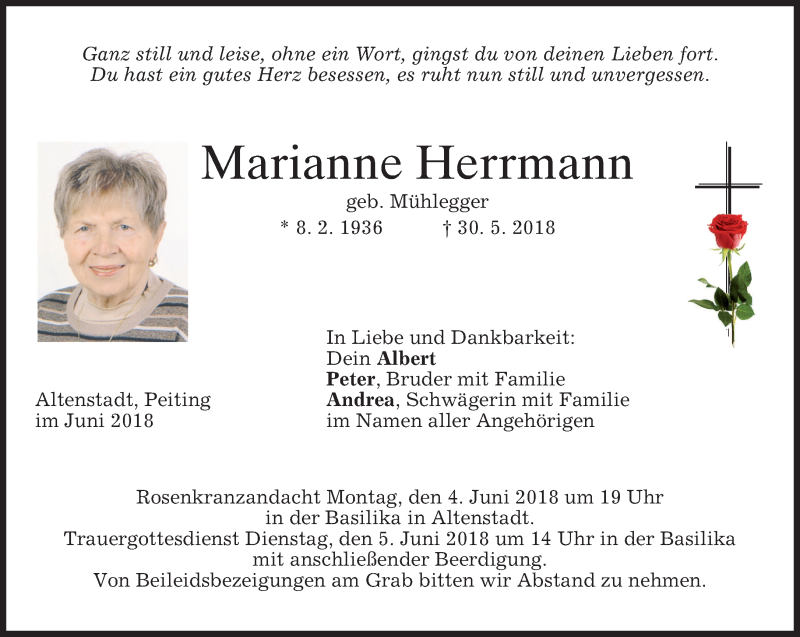 Traueranzeigen von Marianne Herrmann | trauer.merkur.de