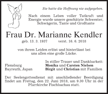 Traueranzeige von Marianne Kendler von merkurtz