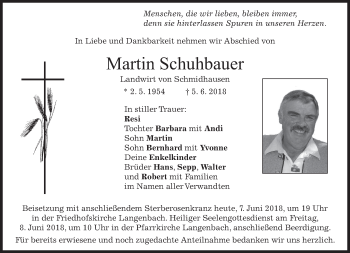 Traueranzeige von Martin Schuhbauer von merkurtz