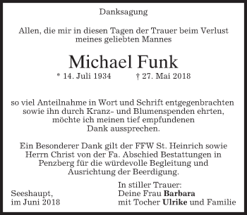 Traueranzeige von Michael Funk von merkurtz