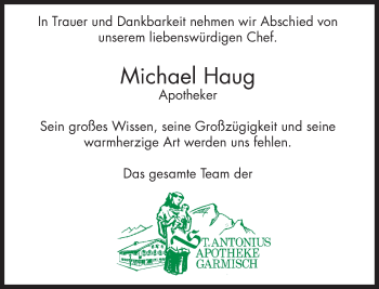 Traueranzeige von Michael Haug von merkurtz