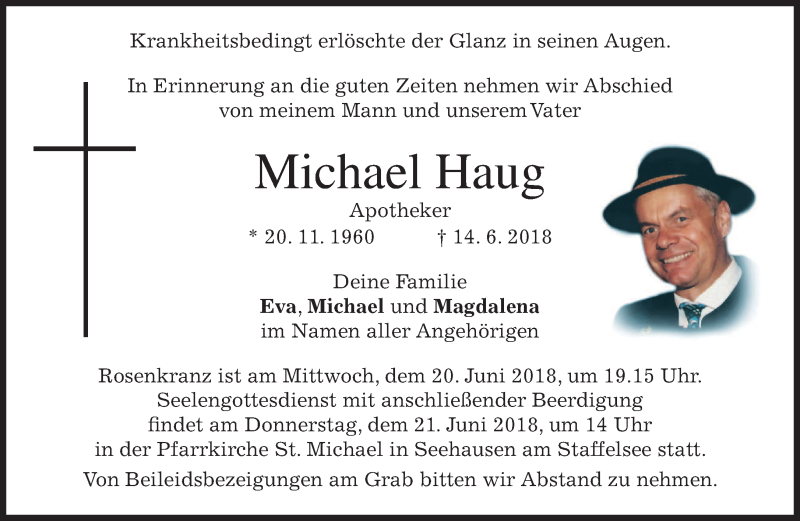  Traueranzeige für Michael Haug vom 19.06.2018 aus merkurtz