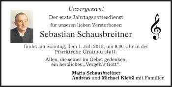 Traueranzeige von Sebastian Schausbreitner von merkurtz