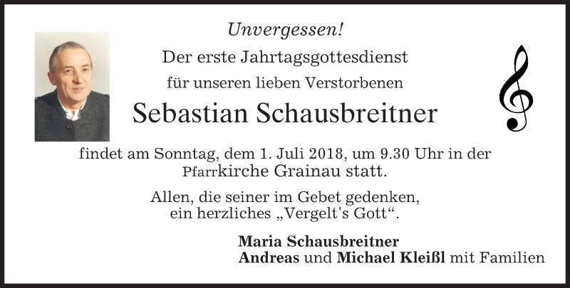  Traueranzeige für Sebastian Schausbreitner vom 23.06.2018 aus merkurtz
