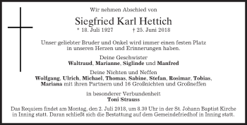 Traueranzeige von Siegfried Karl Hettich