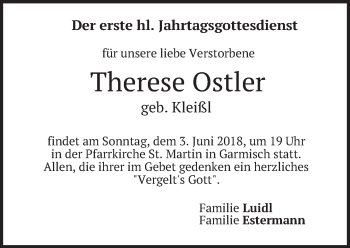 Traueranzeige von Therese Ostler von merkurtz