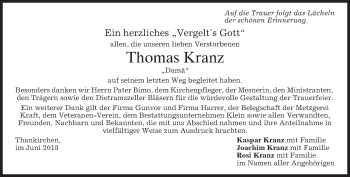 Traueranzeige von Thomas Kranz von merkurtz