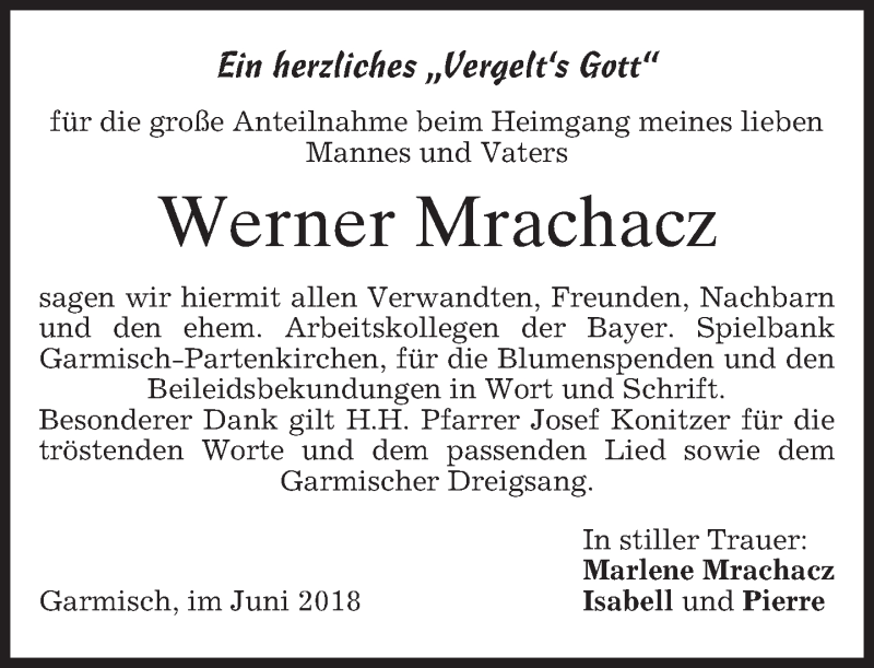  Traueranzeige für Werner Mrachacz vom 23.06.2018 aus merkurtz