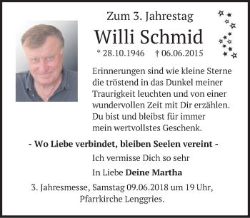 Traueranzeige von Willi Schmid von merkurtz
