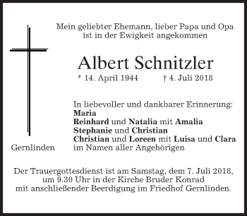 Traueranzeige von Albert Schnitzler von merkurtz