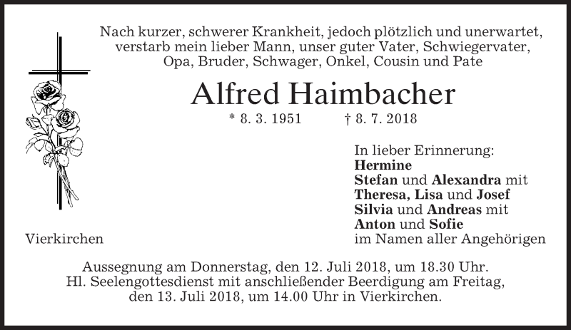  Traueranzeige für Alfred Haimbacher vom 10.07.2018 aus merkurtz