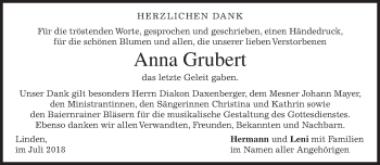 Traueranzeige von Anna Grubert von merkurtz