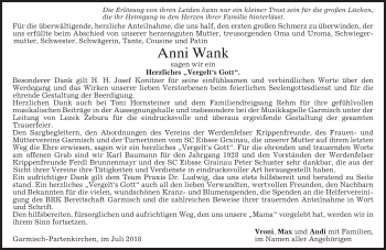 Traueranzeige von Anni Wank von merkurtz