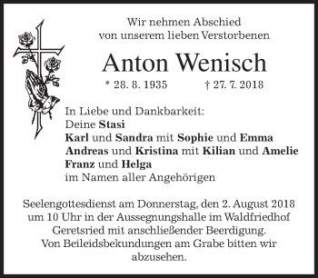Traueranzeige von Anton Wenisch von merkurtz