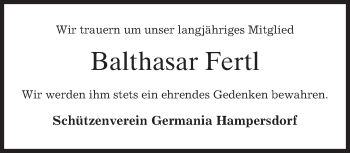 Traueranzeige von Balthasar Fertl von merkurtz