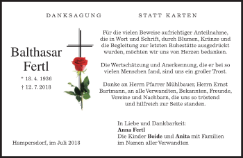 Traueranzeige von Balthasar Fertl von merkurtz