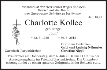 Traueranzeige von Charlotte Kollee von merkurtz