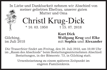 Traueranzeige von Christl Krug-Dick von merkurtz