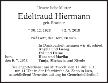 Traueranzeige von Edeltraud Hiermann von merkurtz