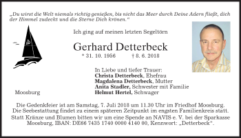 Traueranzeige von Gerhard Detterbeck von merkurtz