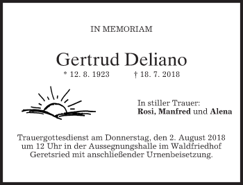 Traueranzeige von Gertrud Deliano von merkurtz